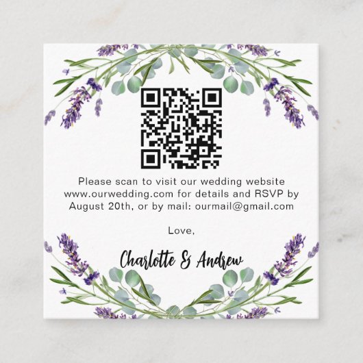 Carte D'accompagnement Lavande verdure QR code mariage RSVP (Devant)