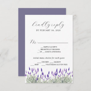 Carte D'accompagnement Lavande verte Lilac Purple Lila Wedding RSVP E