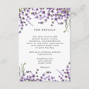 Carte D'accompagnement lavender boho floral mariage détails informations