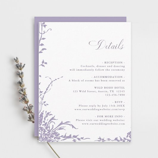 Carte D'accompagnement Lavender Botanical Arch Garden Wedding Details
