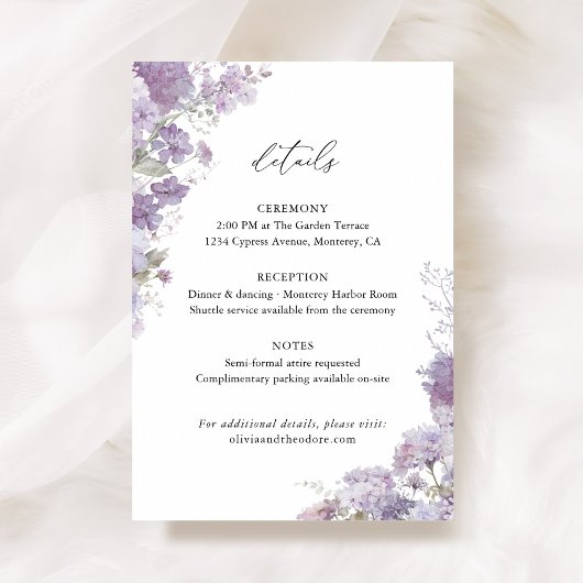 Carte D'accompagnement Lavender Floral Wedding Details, Information