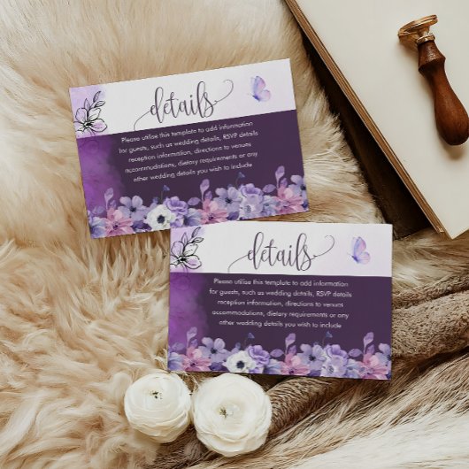 Carte D'accompagnement Lavender Floral Wedding Details Insert