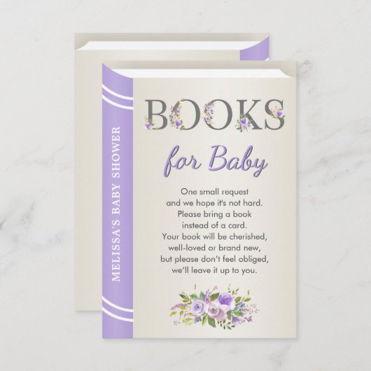 Carte D'accompagnement Lavender Library Baby shower Sprinkle Book Request (Devant / Derrière)