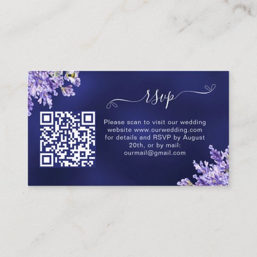 Carte D'accompagnement Lavender marine bleu site mariage QR code RSVP (Dos)