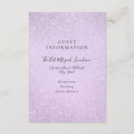 Carte D'accompagnement Lavender Purple Bat mitzvah Informations d'invité (Devant)