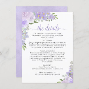 Carte D'accompagnement Lavender Roses Rustic Boho Chic Détails du Mariage