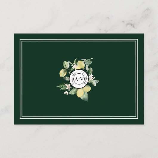 Carte D'accompagnement Lemon Border Emerald Green Détails du Mariage (Dos)