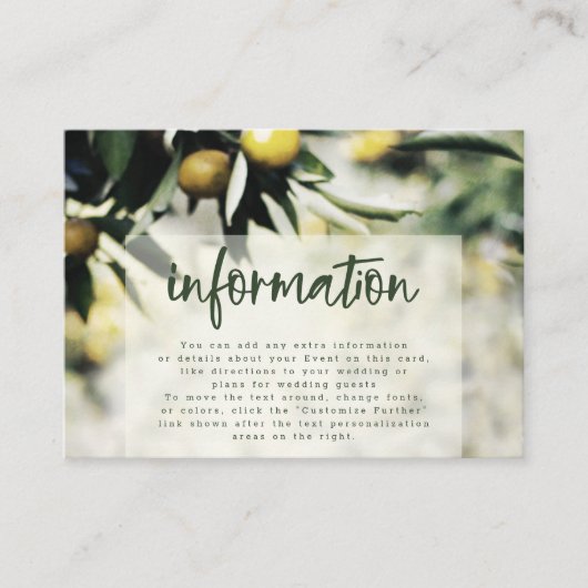 Carte D'accompagnement Lemon Grove | Informations modernes sur le Mariage (Devant)
