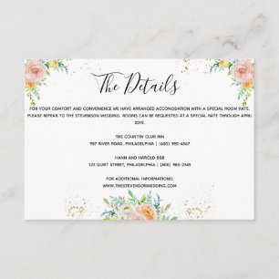 Carte D'accompagnement Les détails floraux de mariage insèrent le rose de