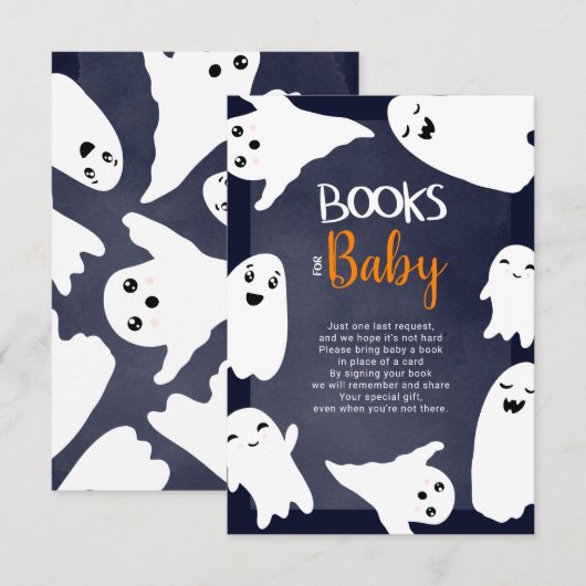 Carte D'accompagnement Les fantômes d'Halloween livres bleu orange pour b (Devant / Derrière)