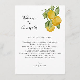 Carte D'accompagnement Lettre d'accueil Mariage citron, itéraire Mariage