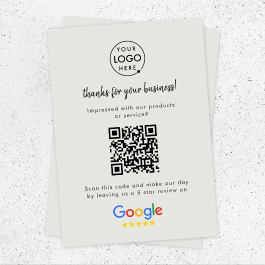 Carte D'accompagnement Lien Google Review | QR Code Gris Business Reviews
