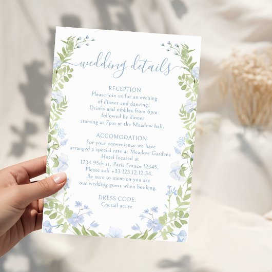 Carte D'accompagnement Light blue floral Boho Chic Wedding Details Cards