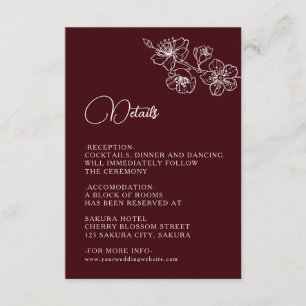 Carte D'accompagnement Ligne d'art floral blanc mariage bordeaux