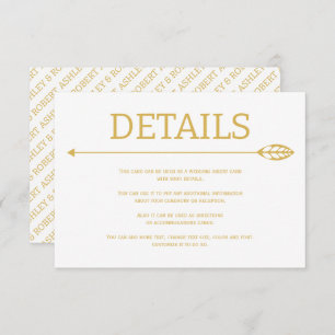 Carte D'accompagnement Ligne dorée moderne avec mariage feuille et flèche