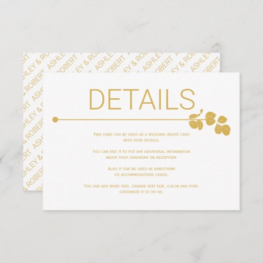 Carte D'accompagnement Ligne dorée moderne et branche avec feuilles de ma (Devant / Derrière)
