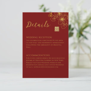 Carte D'accompagnement Ligne florale mariage chinois cerisier détails