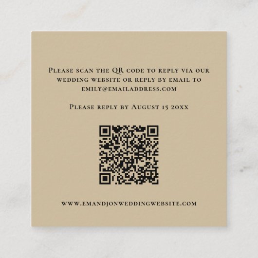 Carte D'accompagnement Ligne Gold Wavy Bordure Script QR Code Mariage RSV (Dos)