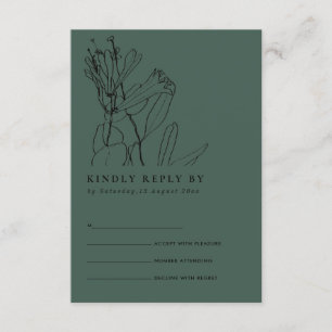 CARTE D'ACCOMPAGNEMENT LIGNE VERTE BOUTEILLE DESSIN MARIAGE FLORAL RSVP