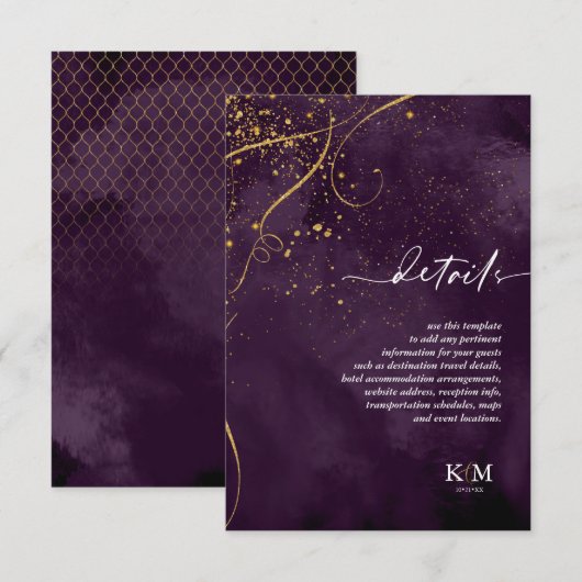 Carte D'accompagnement Lignes fines Gold Abstrait Détails Plum ID867 (Devant / Derrière)