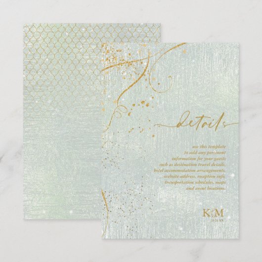 Carte D'accompagnement Lignes fines Résumé en or Détails de sauge ID867 (Devant / Derrière)