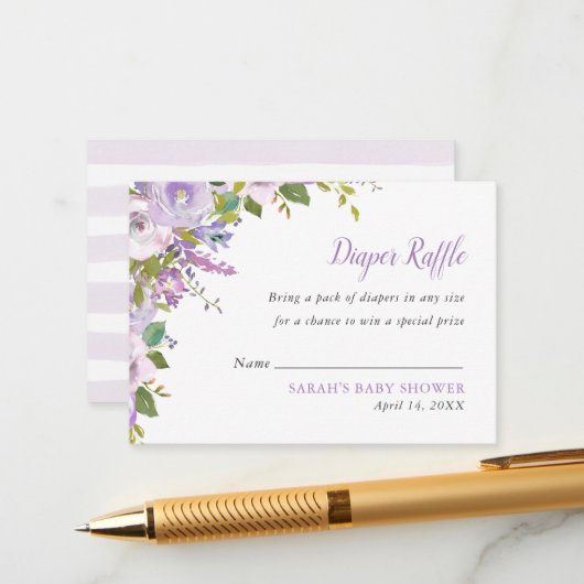 Carte D'accompagnement Lilac Baby shower floral feuille de rousseur (Devant/Arrière en situation)