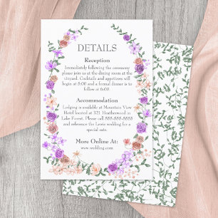 Carte D'accompagnement Lilac et Peach Rose Garden Vine Détails Mariage