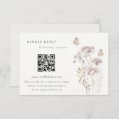 Carte D'accompagnement Lilac Fleur sauvage Fern Foliage Mariage QR Code R (Devant / Derrière)