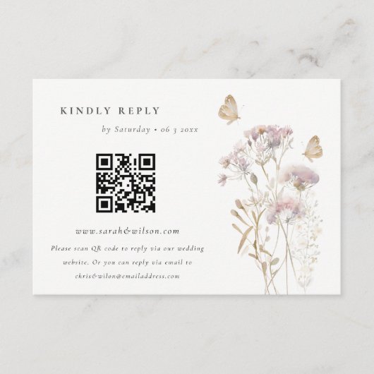 Carte D'accompagnement Lilac Fleur sauvage Fern Foliage Mariage QR Code R (Devant)