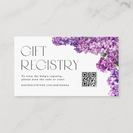 Carte D'accompagnement Lilac Flowers QR Code Baby shower registre (Devant)