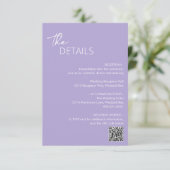 Carte D'accompagnement Lilac QR Code minimum Mariage moderne (Debout devant)