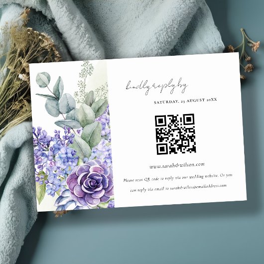 Carte D'accompagnement Lilac Succulent Mariage de la faune feuillu QR Cod