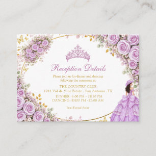 Carte D'accompagnement Lilas Roses Violettes Papillon Doré Quinceañera