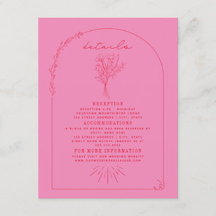 Carte D'accompagnement Line Art Bouquet Rouge rose Détails du Mariage