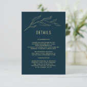 Carte D'accompagnement Line Art Feuille Deep Blue Elegant Wedding Détails (Debout devant)