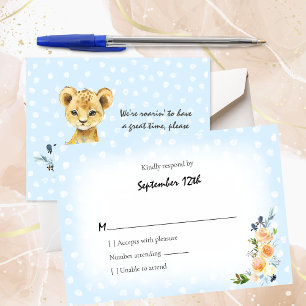 Carte D'accompagnement Lion Cub Baby shower bleu RSVP