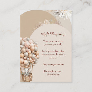 Carte D'accompagnement Liste de cadeaux éléphant bohème ballon aérien neu