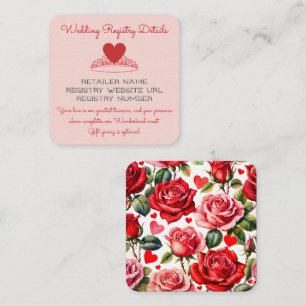 Carte D'accompagnement Liste de mariage Couronne Reine de Cœur Rose
