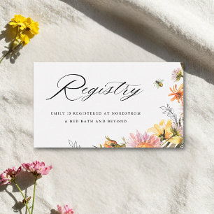 Carte D'accompagnement Liste de mariage Rustique Fleurs des champs Abeill