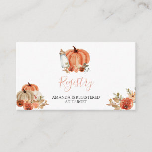 Carte D'accompagnement Liste de naissance Baby Shower Amour Citrouille Or