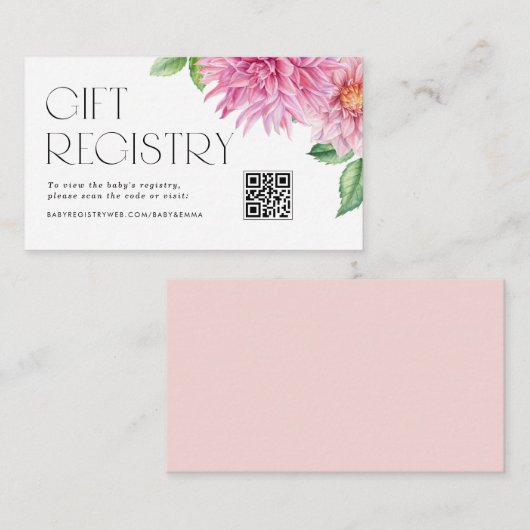 Carte D'accompagnement Liste de naissance Baby Shower Code QR Fleurs Dahl (Devant / Derrière)