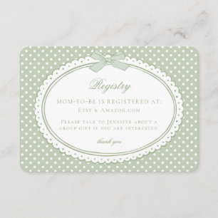 Carte D'accompagnement Liste de naissance Green Gingham Coquette Bow