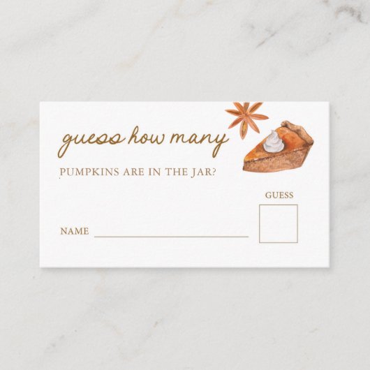 Carte D'accompagnement Little Cutie Pie Baby shower Devinez Combien De Je (Devant)