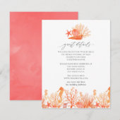 Carte D'accompagnement Living Coral Beach Wedding Détails de l'invité (Devant / Derrière)