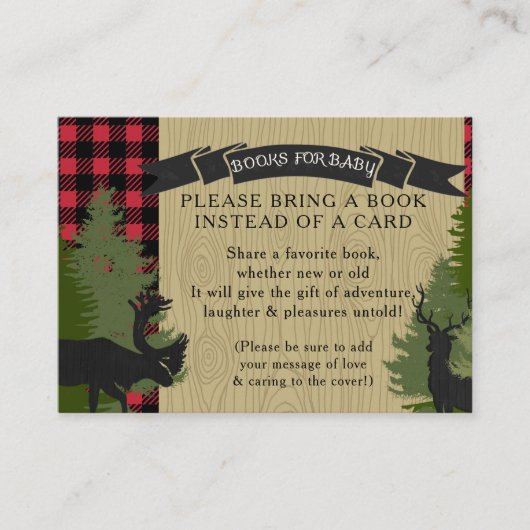 Carte D'accompagnement Livre Bois Baby shower Lumberjack Plaid Deer Moose (Devant)