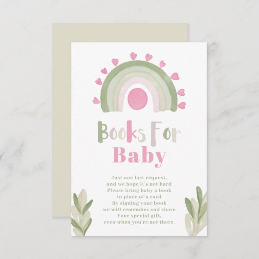 Carte D'accompagnement Livre d'aquarelle rose arc-en-ciel pour bébé (Devant / Derrière)