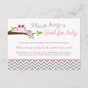 Carte D'accompagnement Livre de Baby shower Chevron gris Chouette rose