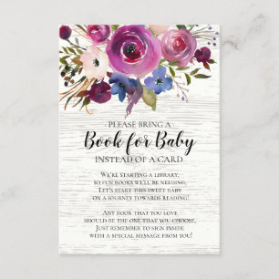 Carte D'accompagnement Livre de Baby shower floral de prune rustique pour
