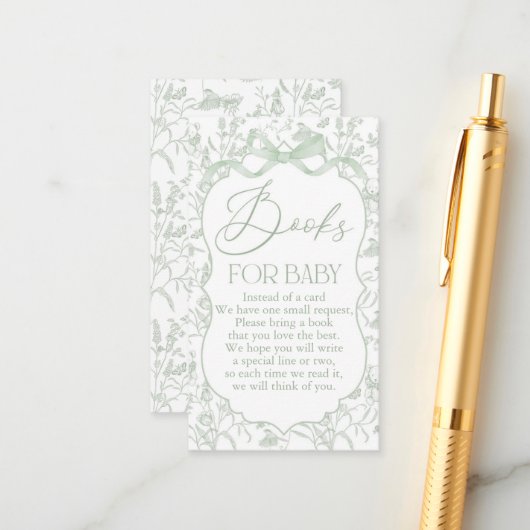 Carte D'accompagnement Livre de Baby shower Sage Bow (Devant/Arrière en situation)