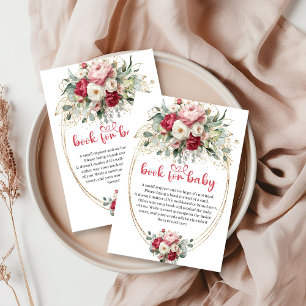 Carte D'accompagnement Livre de bébé Roses rouges rubis bohèmes dorées
